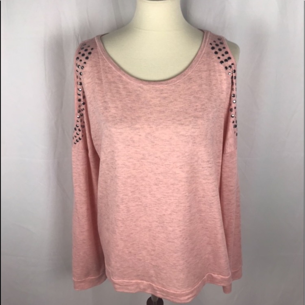 Venus Heather Pink Cold Shoulder Sweatshirt with Bronze Studs - Size Large